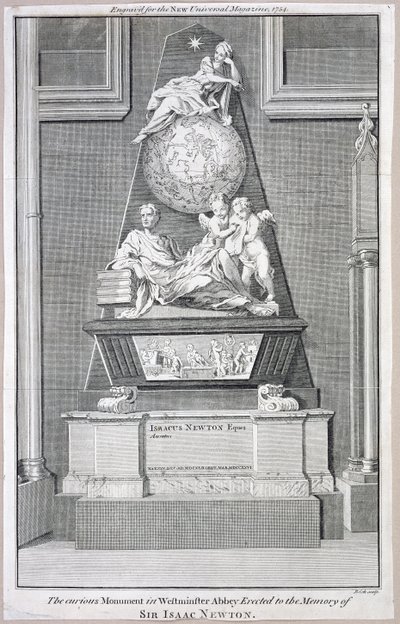 Het merkwaardige Monument in Westminster Abbey opgericht ter nagedachtenis aan Sir Isaac Newton, 1754 door B. Cole